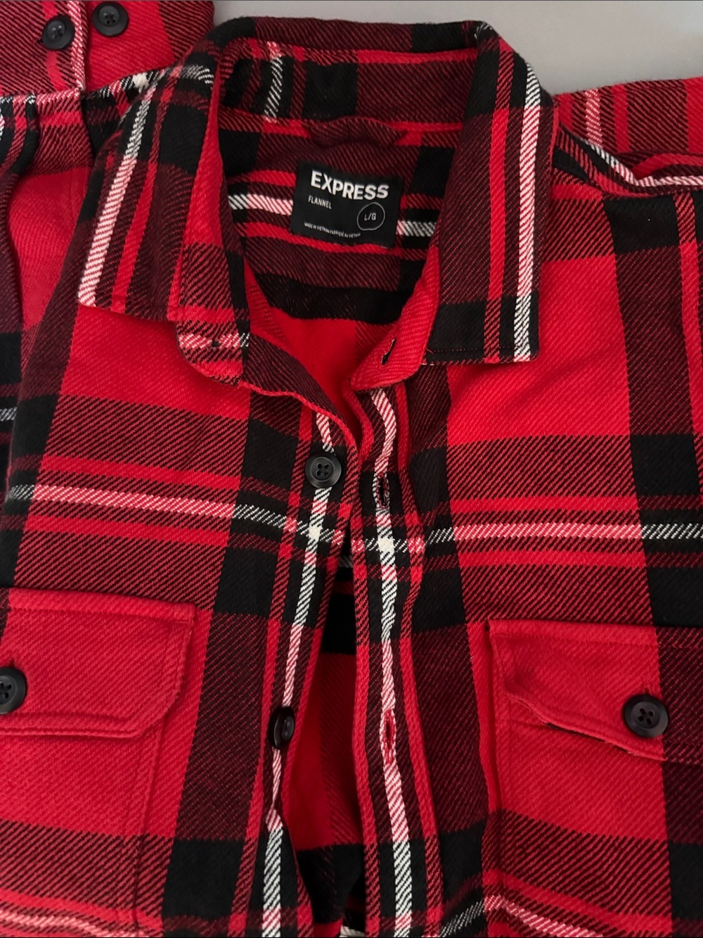Express Red and Black Plaid Flannel Button-Up